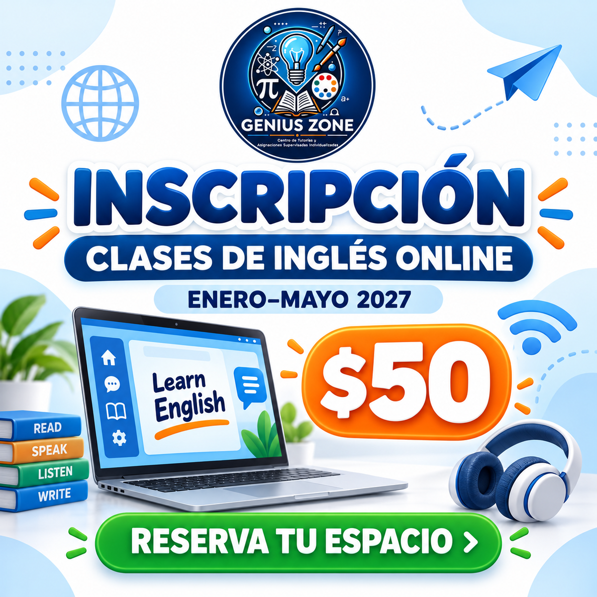 Inscripción para clases de inglés online enero a mayo 2027